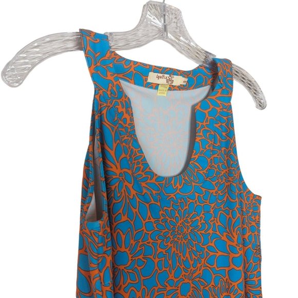 Aryeh sleeveless Turquoise and Orange Floral Abstract Summer Dress size Small - Picture 7 of 11